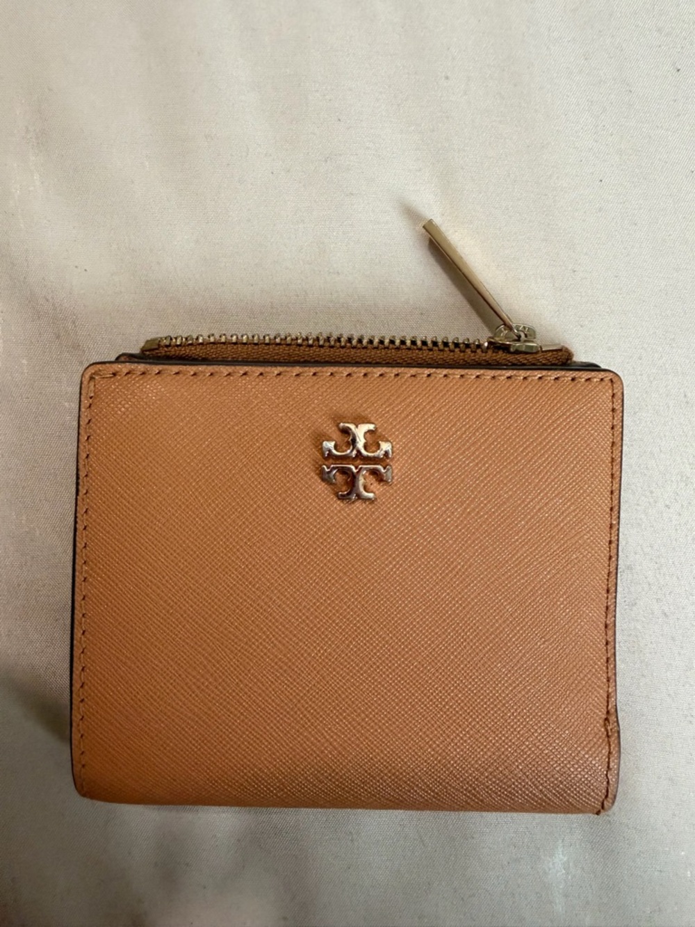 Tory Burch Camel Leather Zip Wallet